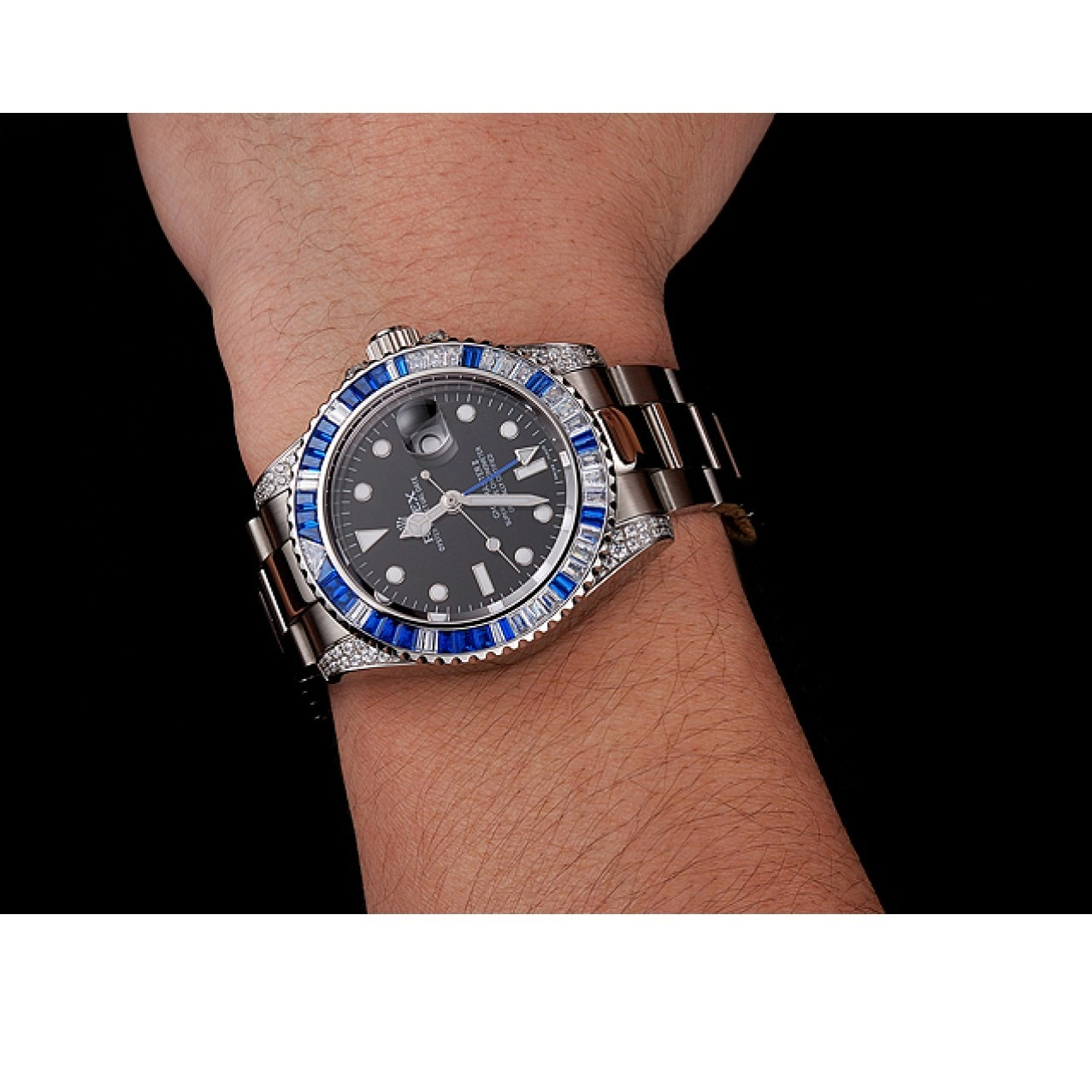 AAA replica watch Black Stone Bracelet GMT Swiss Dial Stainless Master Steel Case And Rolex Set II Bezel 1453747 0620